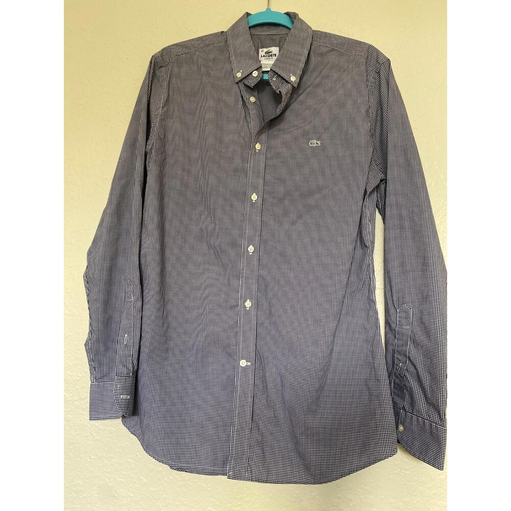 Lacoste Button-Up Shirt Mens Sz. 40 / M Blue Plaid 100% Cotton